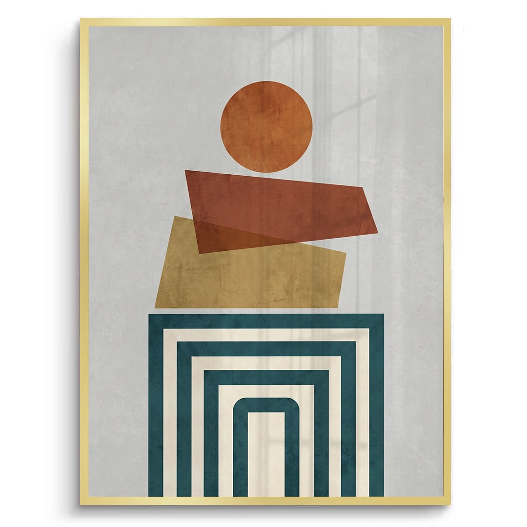 2Retro Earth Tone Stacked Shapes - Fine Art