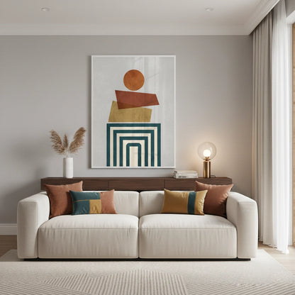 Retro Earth Tone Stacked Shapes - Fine Art