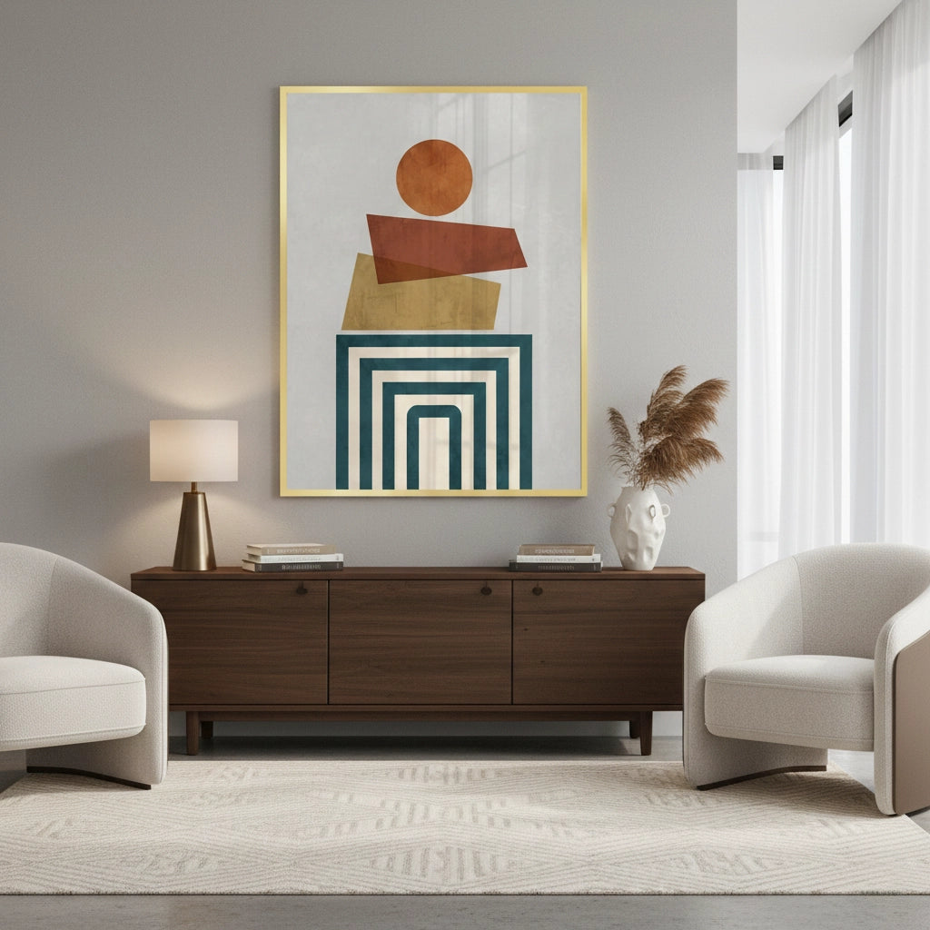 2Retro Earth Tone Stacked Shapes - Fine Art