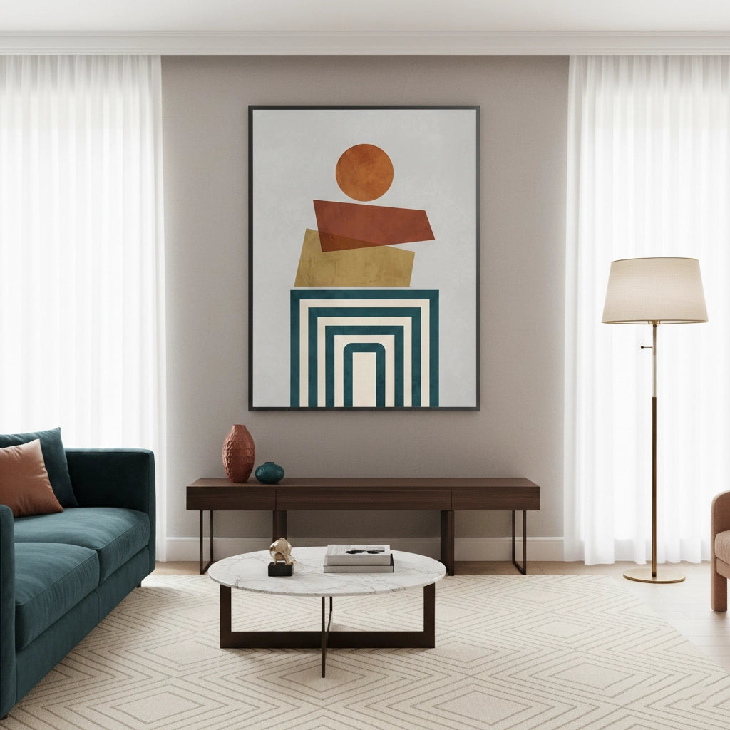 2Retro Earth Tone Stacked Shapes - Fine Art