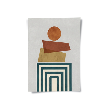 Retro Earth Tone Stacked Shapes - Poster