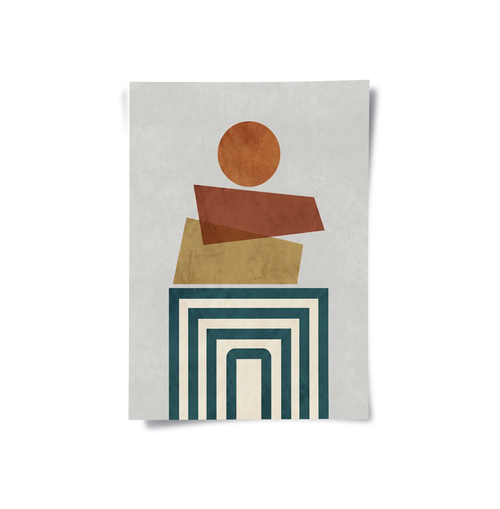 Retro Earth Tone Stacked Shapes - Poster