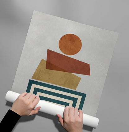 Retro Earth Tone Stacked Shapes - Poster