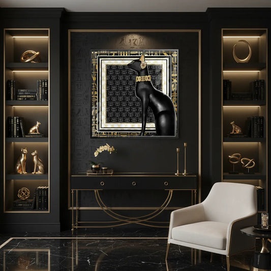 Luxury wall decor with black framed fine art in elegant room mockup