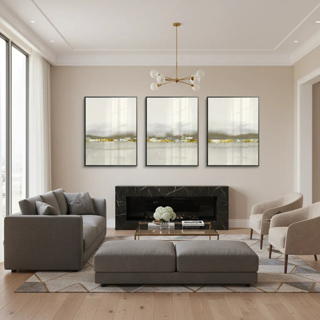 Golden Horizon Set of 3 - Fine Art - Jasmineart.ae