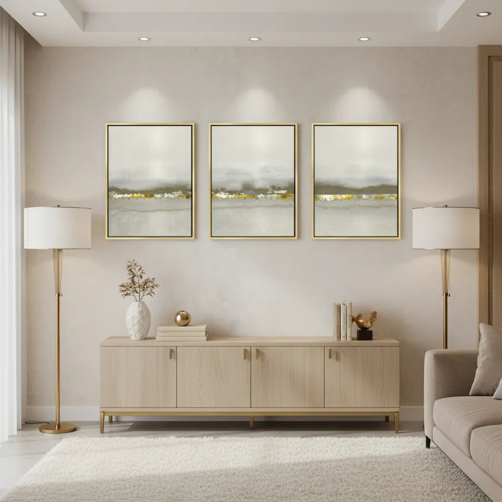 Golden Horizon Set of 3 - Canvas - Jasmineart.ae