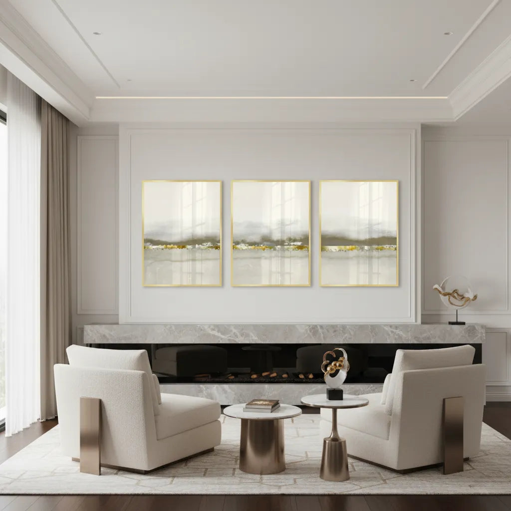 Golden Horizon Set of 3 - Fine Art - Jasmineart.ae