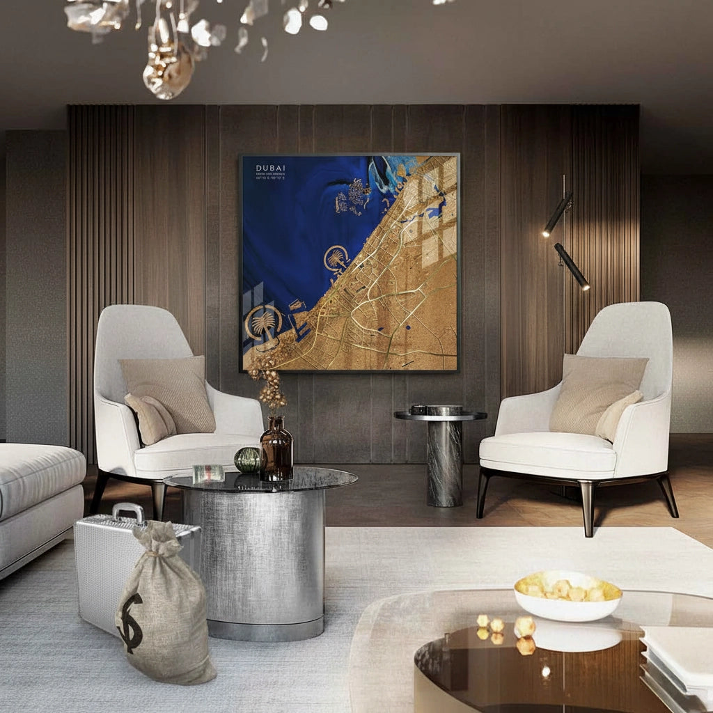 Dubai Map - Fine Art - Jasmineart.ae