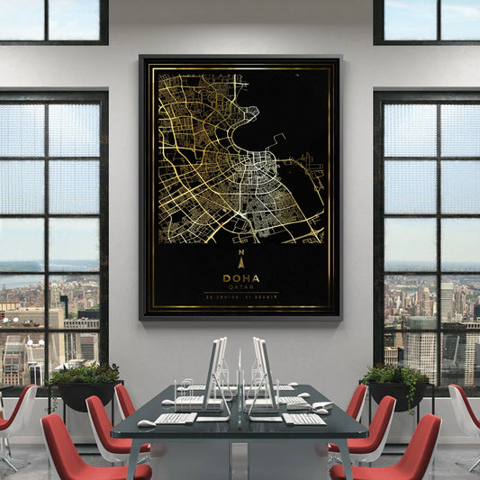 Doha Map - Mettalic Canvas