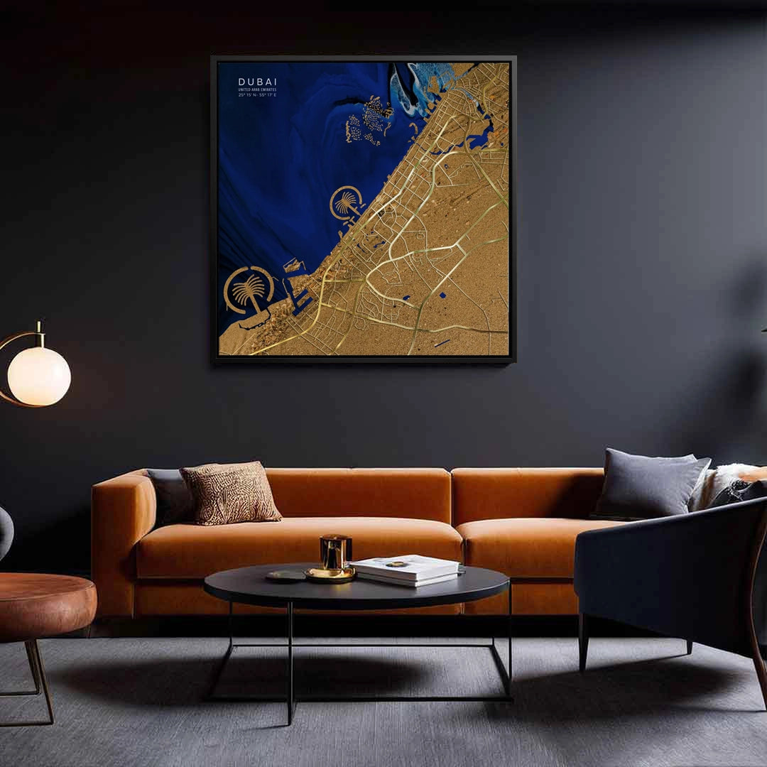Dubai Map - Canvas - Jasmineart.ae