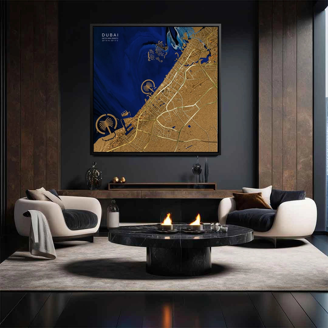 Dubai Map - Canvas - Jasmineart.ae