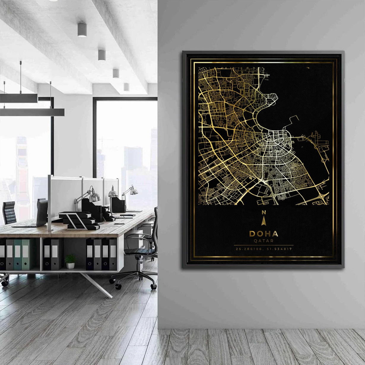 2Doha Map - Mettalic Canvas