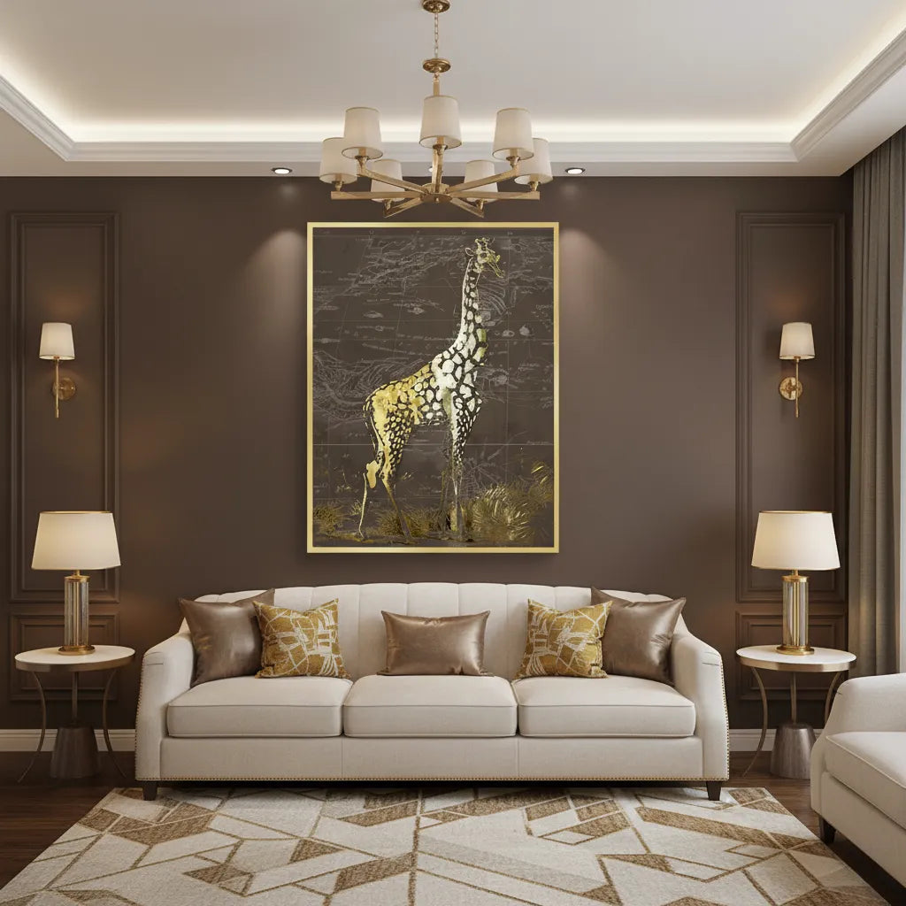 2Golden Giraffe on Vintage Map - Fine Art