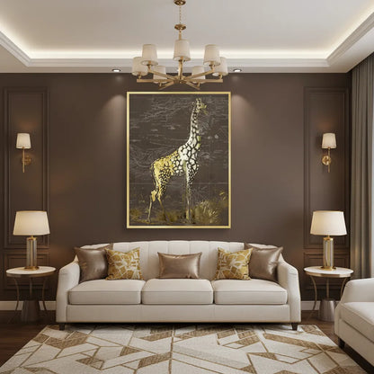 Golden Giraffe on Vintage Map - Fine Art