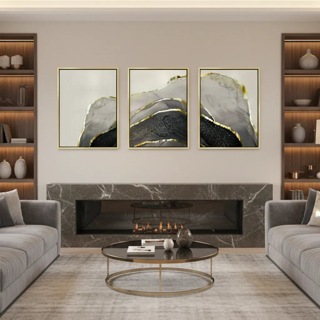 Golden Geode Set of 3 - Canvas - Jasmineart.ae