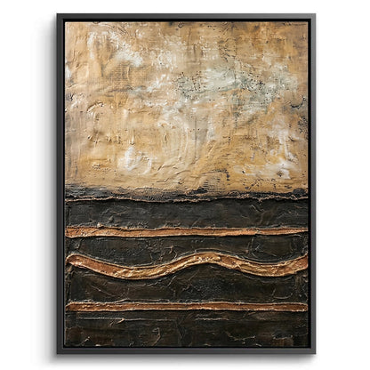 Large 'Rustic Divide' abstract painting featuring a bold split between textured clay and smooth gold leaf, a perfect focal point for a modern Dubai villa.