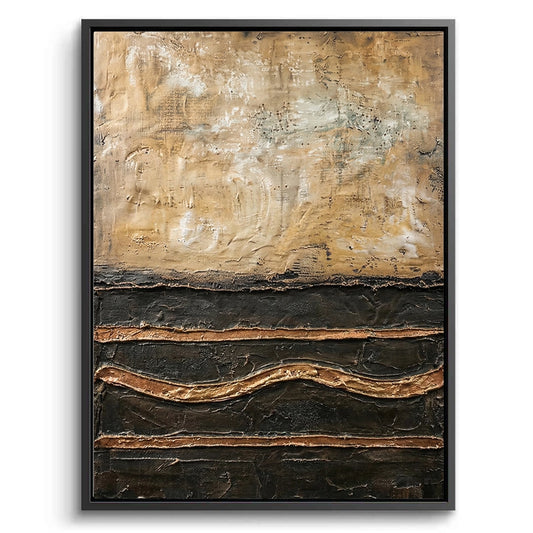 Large 'Rustic Divide' abstract painting featuring a bold split between textured clay and smooth gold leaf, a perfect focal point for a modern Dubai villa.