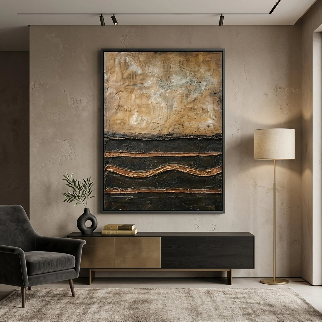 2Minimalist 'Rustic Divide' textured art with a weathered stone finish, premium wall decor available in the UAE.