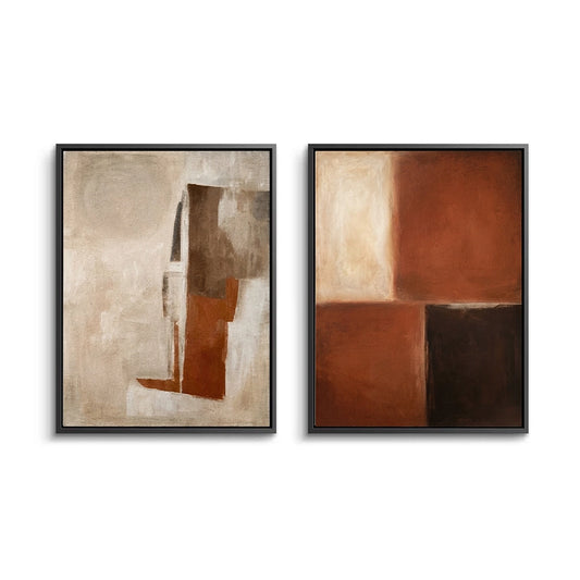 Rustic minimalist wall art set of 2 with earthy tones and simple design for UAE home décor