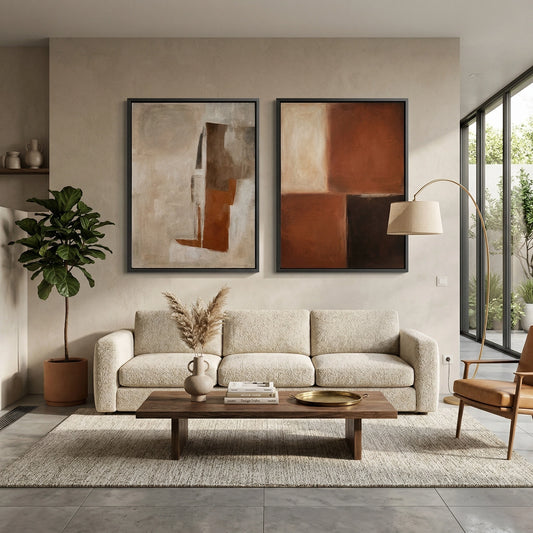 Modern rustic minimalist canvas set of 2 featuring neutral colors for UAE interiors