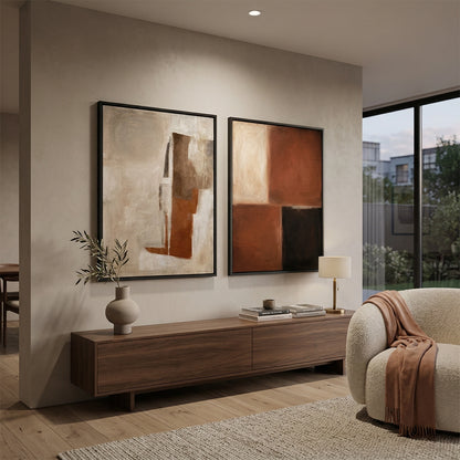 Minimalist rustic art set of 2 with soft beige and brown tones for stylish interiors