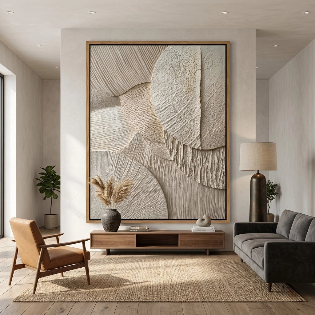 2Textured 'Sand Echoes' linen cushion in a natural oatmeal shade, a sophisticated neutral accessory for a minimalist UAE interior.