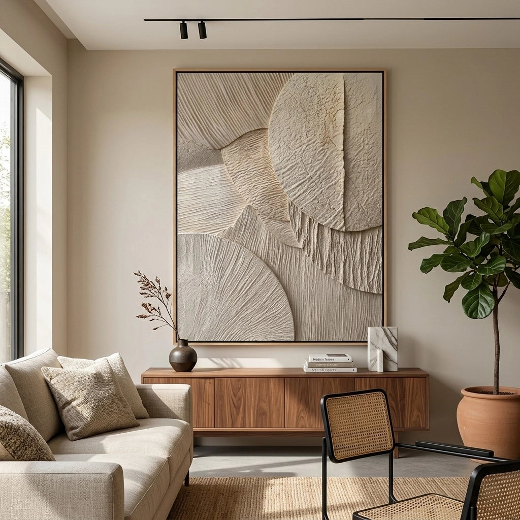 Matte-finish 'Sand Echoes' ceramic vase with a subtle ribbed texture and a coarse sand-infused glaze, an elegant accessory for a high-end UAE home.
