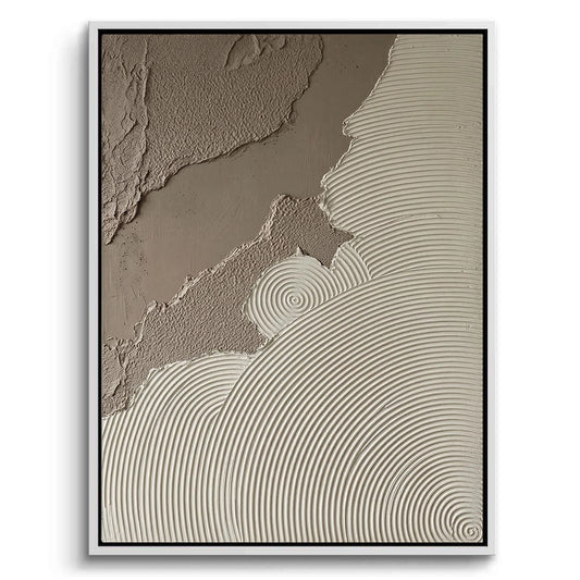 Sands of Serenity abstract landscape painting in warm beige and gold leaf, a calming statement piece for modern Dubai villa entryways