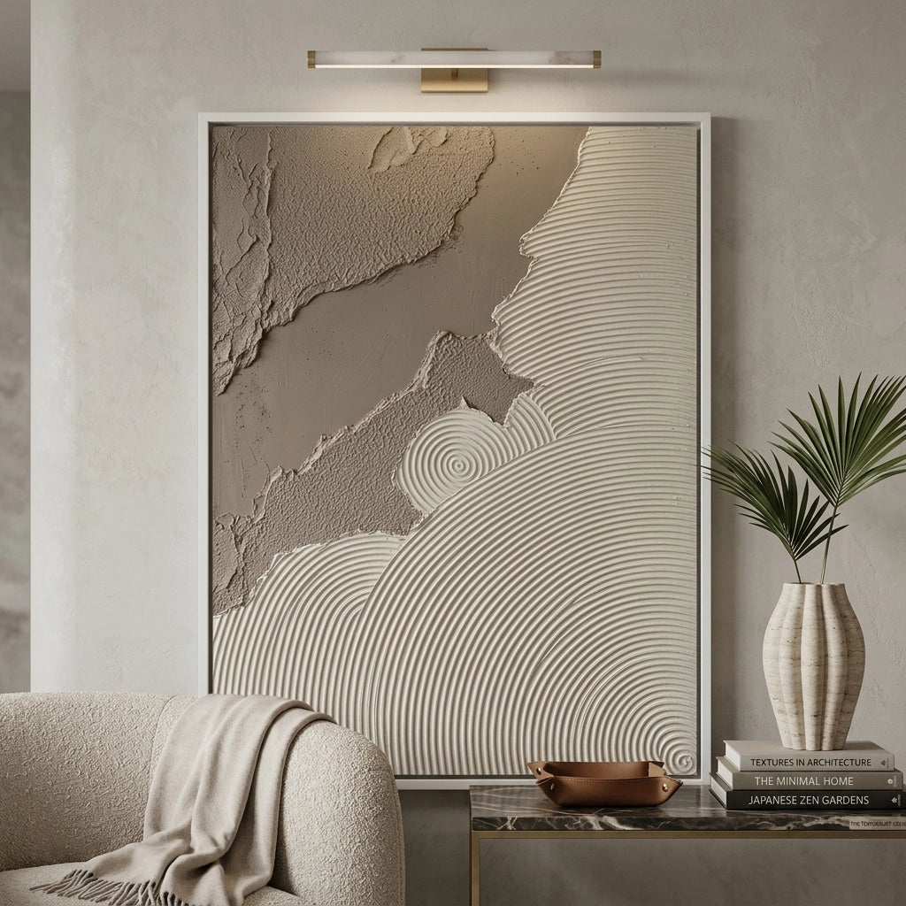 2ands of Serenity hand-tufted wool rug with a subtle rippled dune pattern, adding warmth and texture to contemporary Abu Dhabi apartments