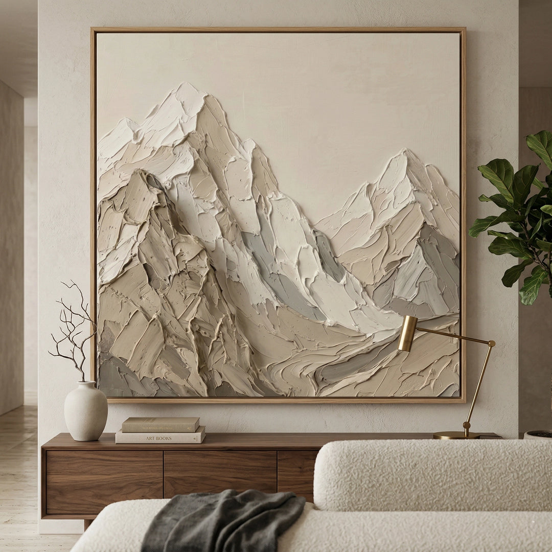 Sculptural 'Sandstone Range' coffee table with a matte mineral finish and clean architectural lines, a unique handcrafted furniture piece for high-end UAE interiors.