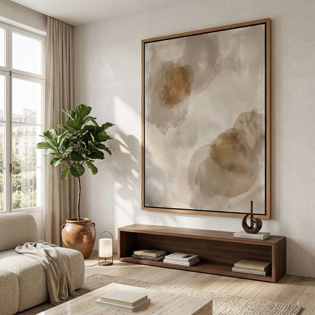 SepiaShadows textured wall under warm grazing light, highlighting the depth and movement of the plaster.