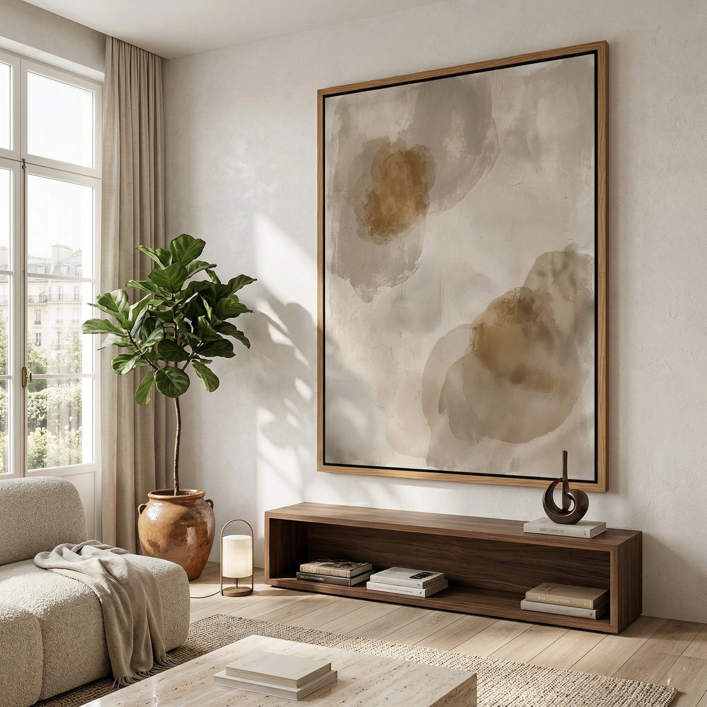 2SepiaShadows textured wall under warm grazing light, highlighting the depth and movement of the plaster.