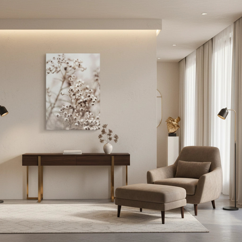 Serene Beige Wildflower - Canvas - Jasmineart.ae