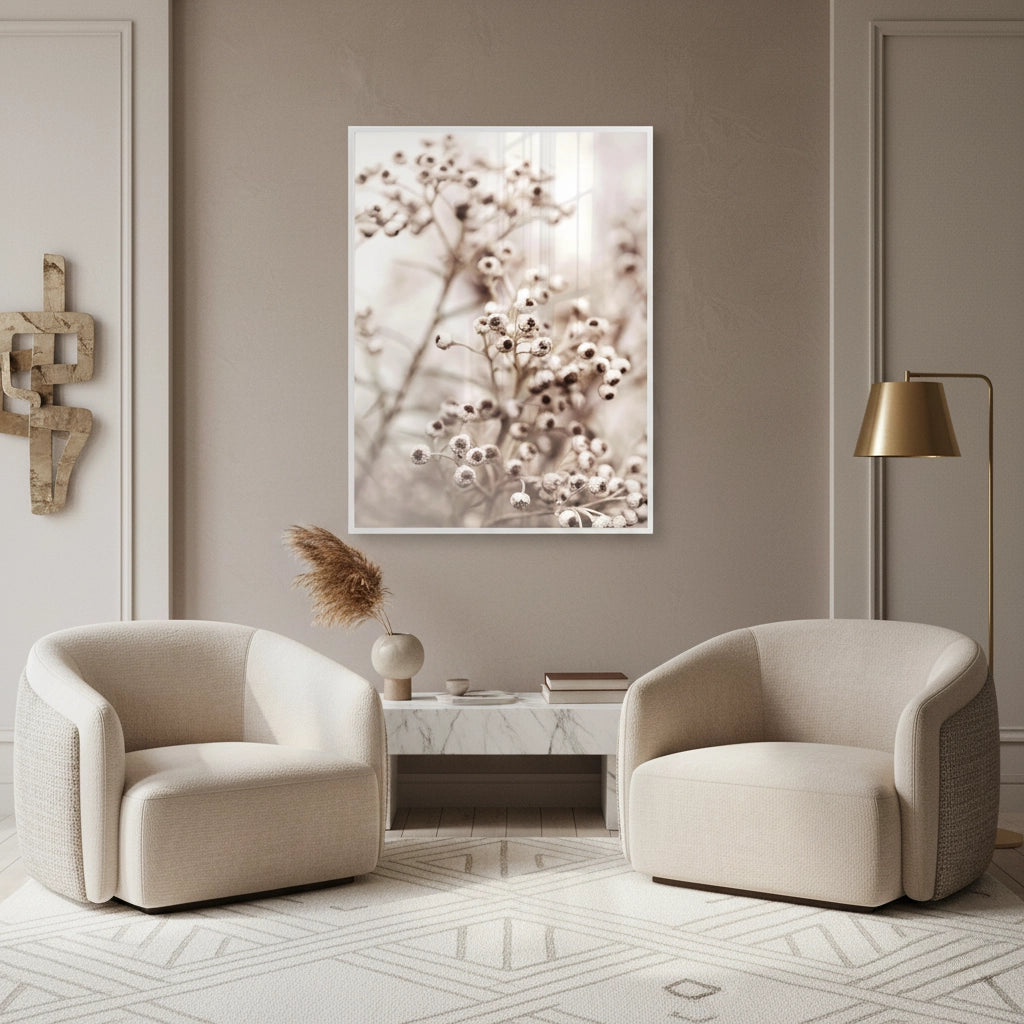 Serene Beige Wildflower - Fine Art - Jasmineart.ae