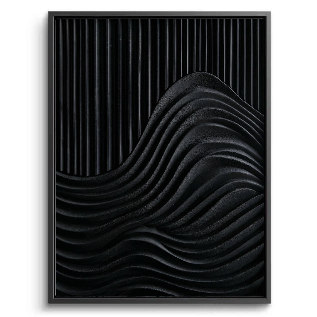 2Shadow Waves minimalist charcoal wall art featuring fluid organic lines, a sophisticated statement piece for contemporary Dubai villa interiors