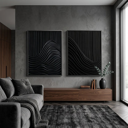 Shadow Waves Set of 2 premium textured cushion covers in slate grey, luxury soft furnishings for contemporary UAE living rooms