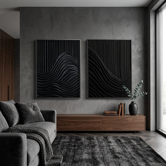 Shadow Waves Set of 2 premium textured cushion covers in slate grey, luxury soft furnishings for contemporary UAE living rooms