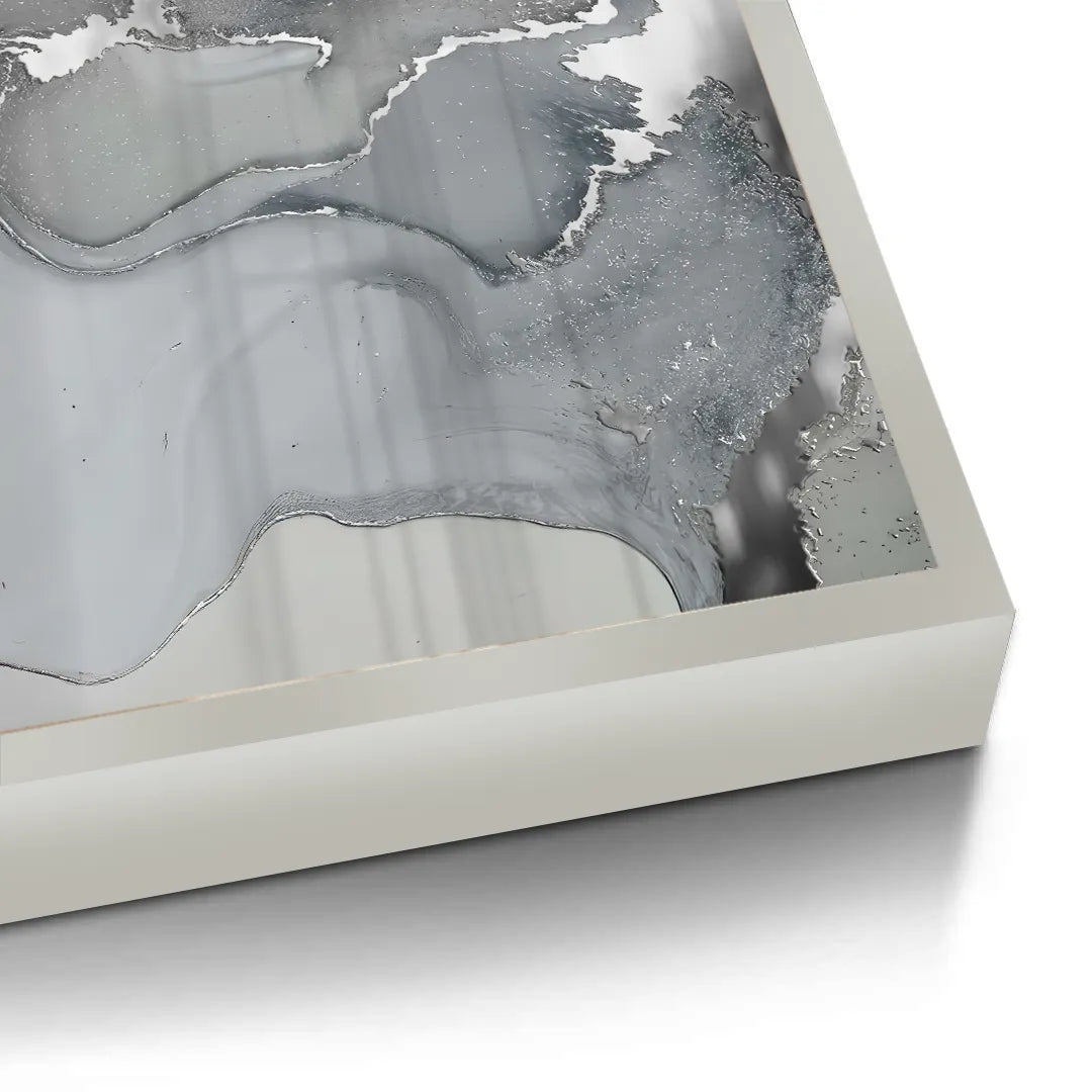 White frame detail on abstract grey artwork