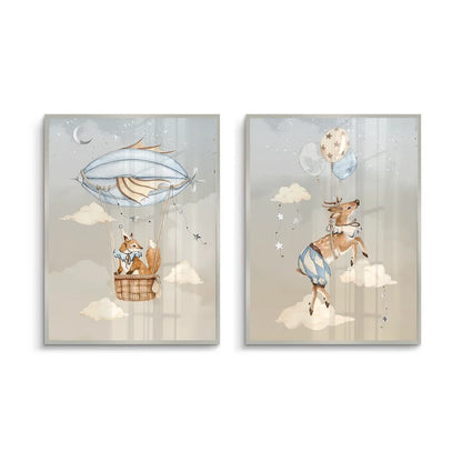 Dreamy Fox and Deer Balloon Set of 2 - Fine Art