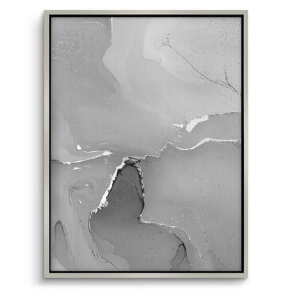 Minimalist grey and white abstract canvas print with light frame choppy texture