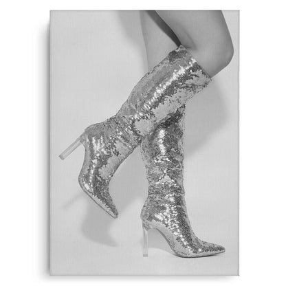 Silver Sequin Boots - Canvas