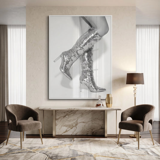 Silver Sequin Boots - Fine Art