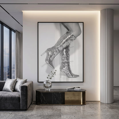 Silver Sequin Boots - Fine Art