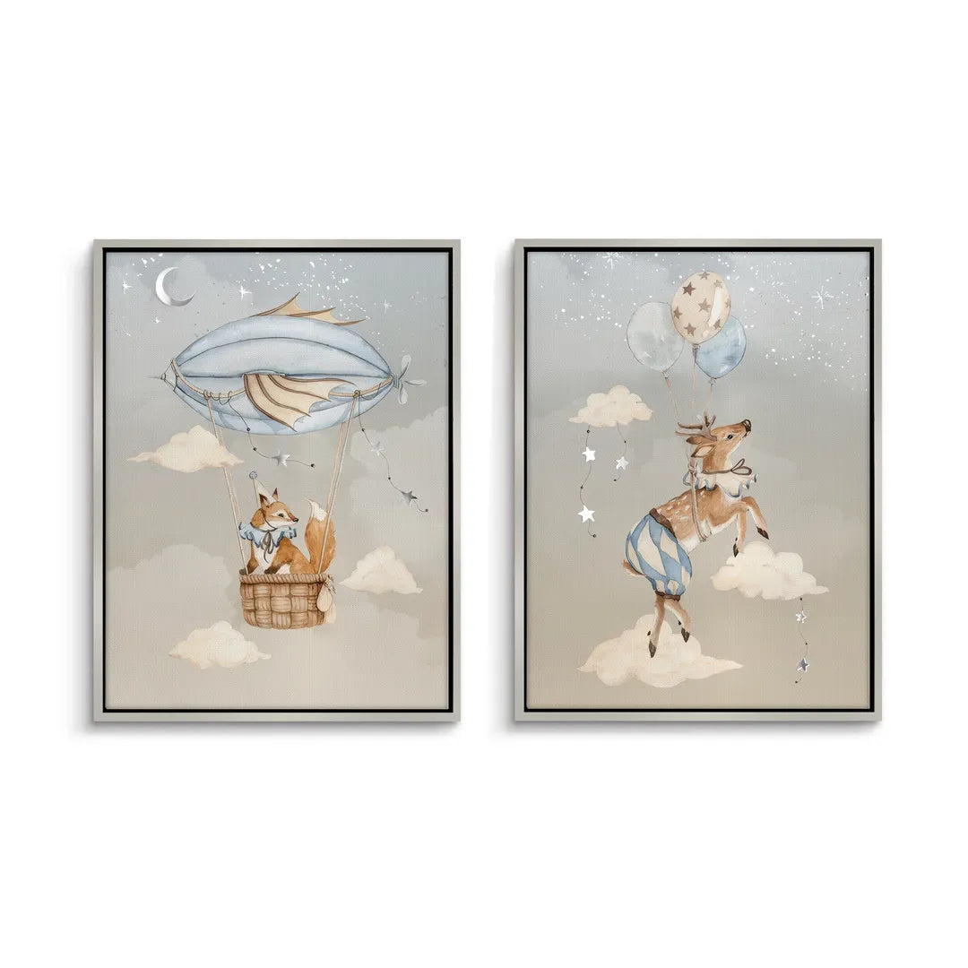 2Dreamy Fox and Deer Balloon Set of 2 - Canvas