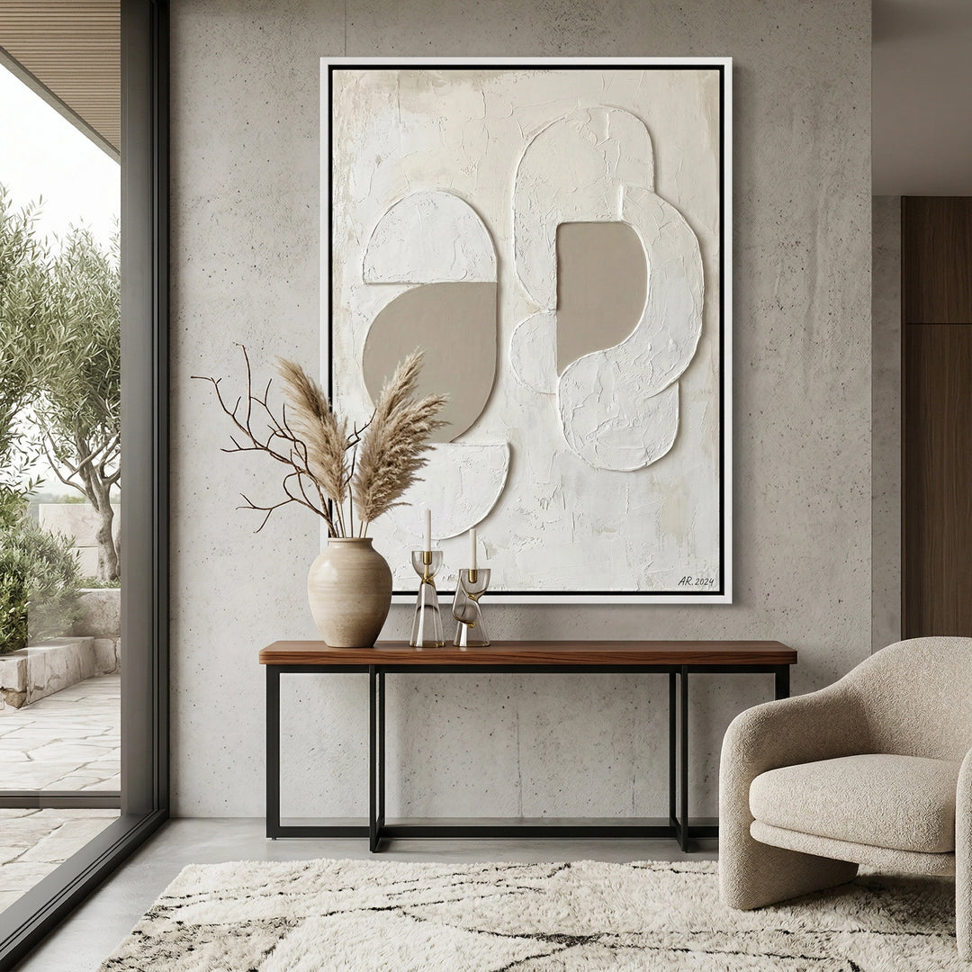 Soft Relief contemporary art print, soothing neutral palette, stylish UAE living room