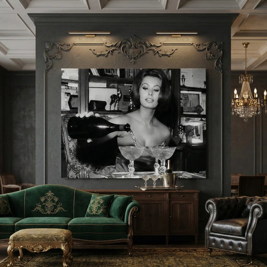Sophia Loren Pouring Champagne - Canvas
