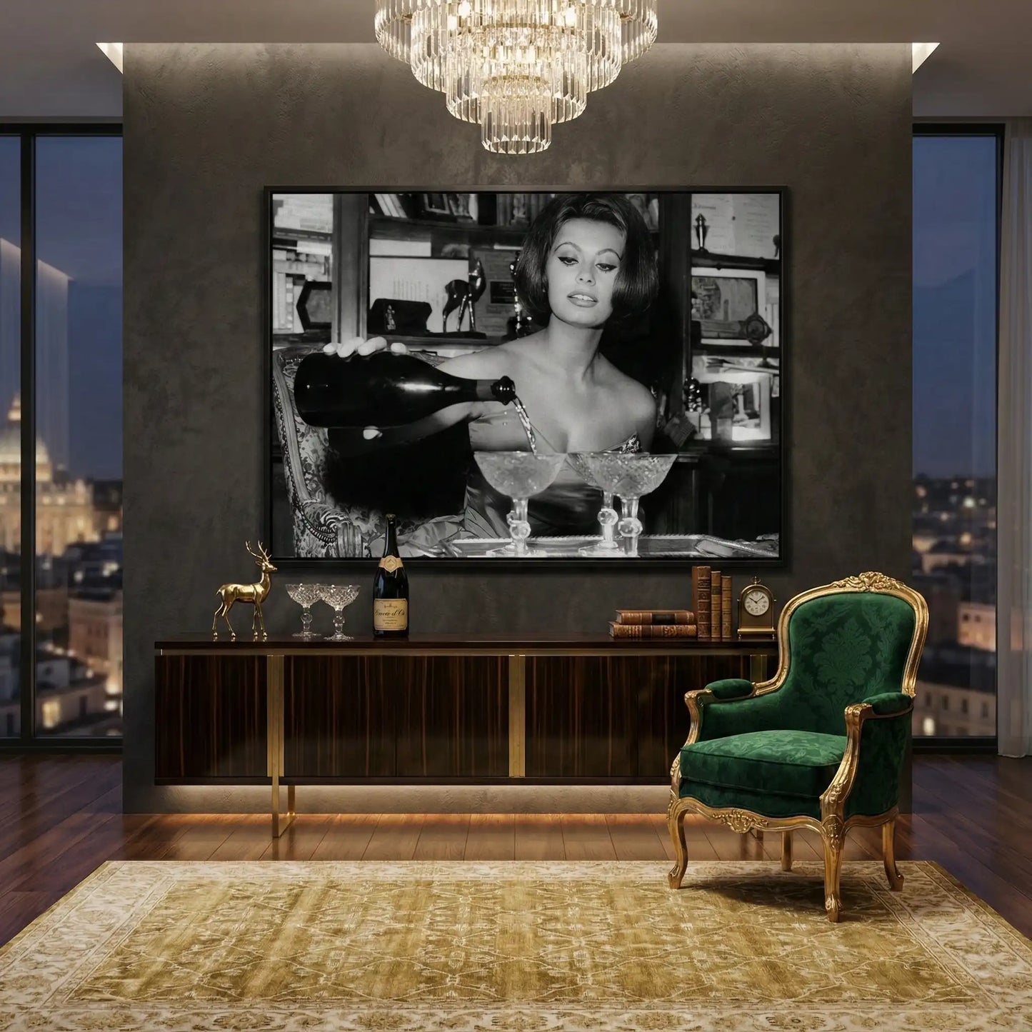 2Sophia Loren Pouring Champagne - Canvas