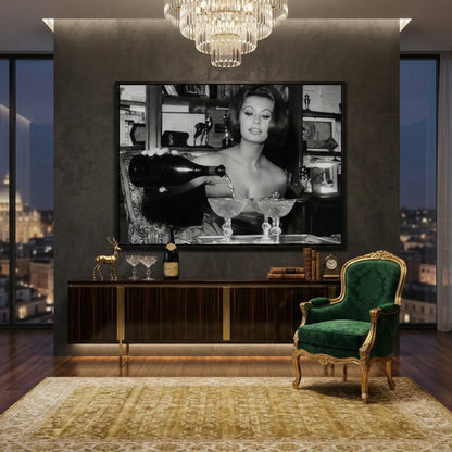 Sophia Loren Pouring Champagne - Canvas