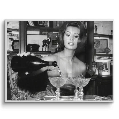 Sophia Loren Pouring Champagne - Fine Art