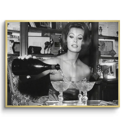 Sophia Loren Pouring Champagne - Fine Art